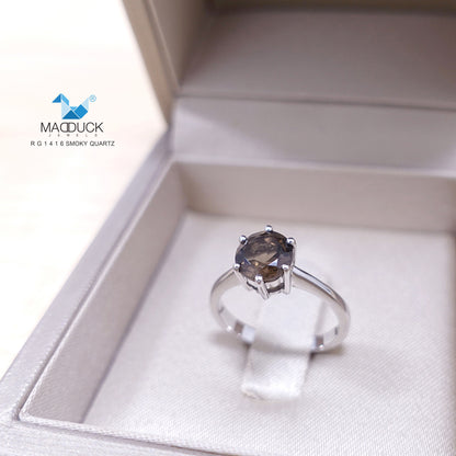 Madduckjewels | Natural Smoky Quartz Ring | Round 6.5mm | 925 Sterling Silver Rhodium-plated | RG1416sm