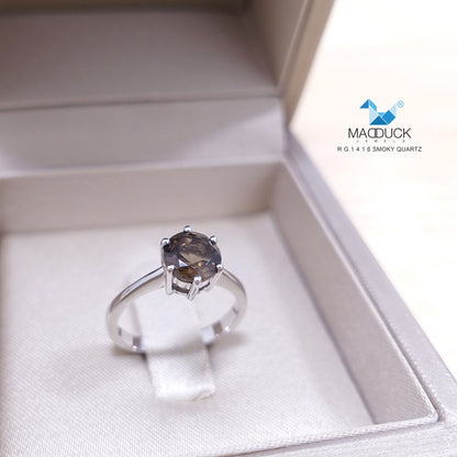 Madduckjewels | Natural Smoky Quartz Ring | Round 6.5mm | 925 Sterling Silver Rhodium-plated | RG1416sm