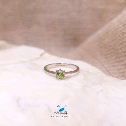 Madduckjewels | Natural Peridot Ring | Slim Solitaire | 925 Sterling Silver Rhodium-plated | RG1501pr