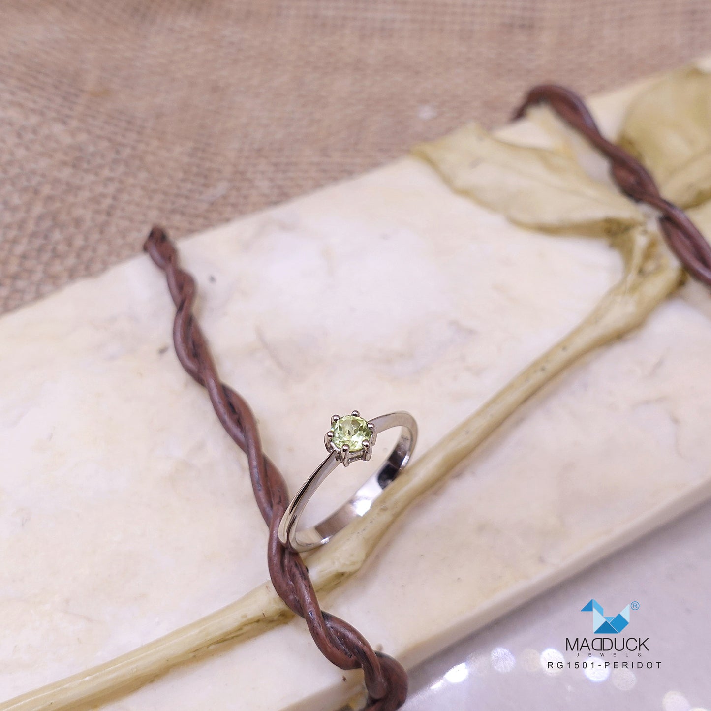 Madduckjewels | Natural Peridot Ring | Slim Solitaire | 925 Sterling Silver Rhodium-plated | RG1501pr