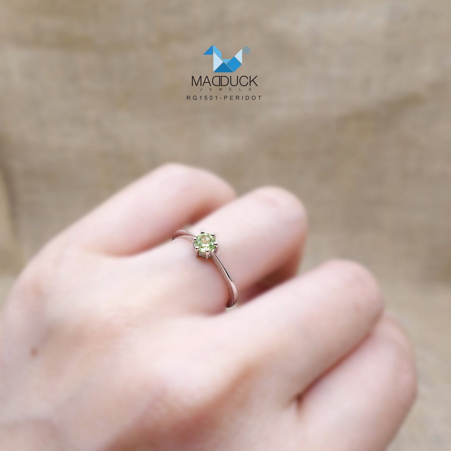 Madduckjewels | Natural Peridot Ring | Slim Solitaire | 925 Sterling Silver Rhodium-plated | RG1501pr