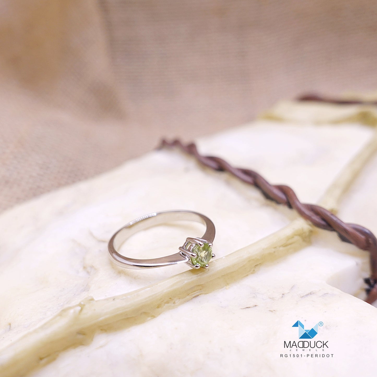 Madduckjewels | Natural Peridot Ring | Slim Solitaire | 925 Sterling Silver Rhodium-plated | RG1501pr