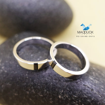 Madduckjewels | Natural Black Onyx Ring | Baguette Matte Band | 925 Sterling Silver Rhodium-plated | RG1564ox