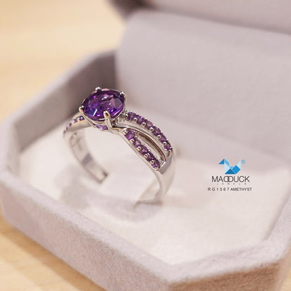Madduckjewels | Natural Amethyst Ring | 925 Sterling Silver Rhodium-plated | RG1567am
