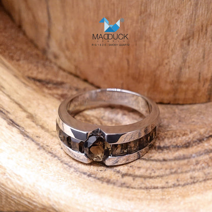 Madduckjewels Natural Smoky Quartz Sterling Silver Ring, Rhodium Plated — RG1625sm
