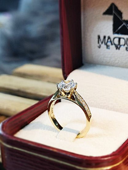 MadDuckJewels 18K Yellow Gold (75%) Engagement & Wedding Ring – CZ / Moissanite / Lab-Grown Diamond – Nickel-Free – RG1726-Y18