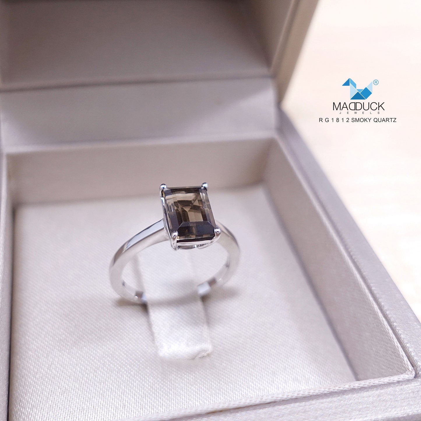 Madduckjewels | Natural Smoky Quartz Ring | 925 Sterling Silver Rhodium-plated | RG1812sm