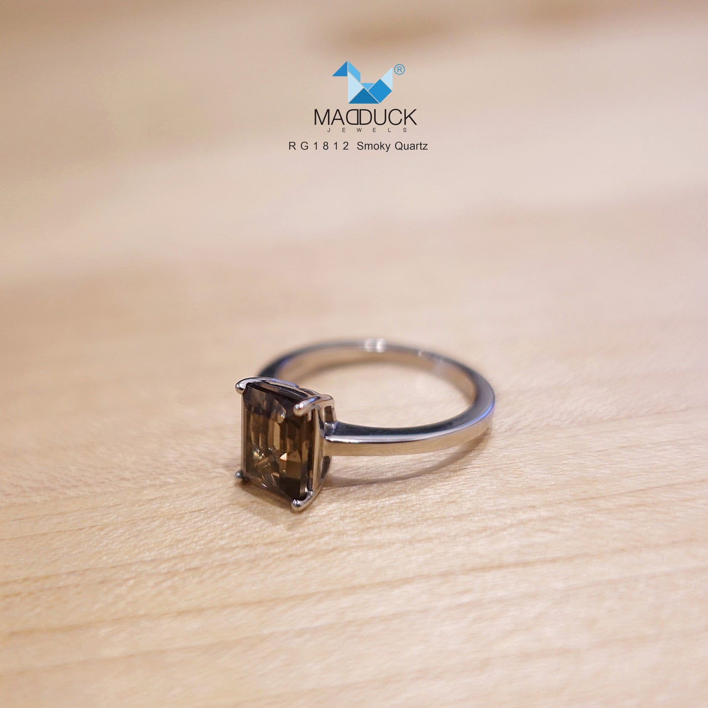 Madduckjewels | Natural Smoky Quartz Ring | 925 Sterling Silver Rhodium-plated | RG1812sm