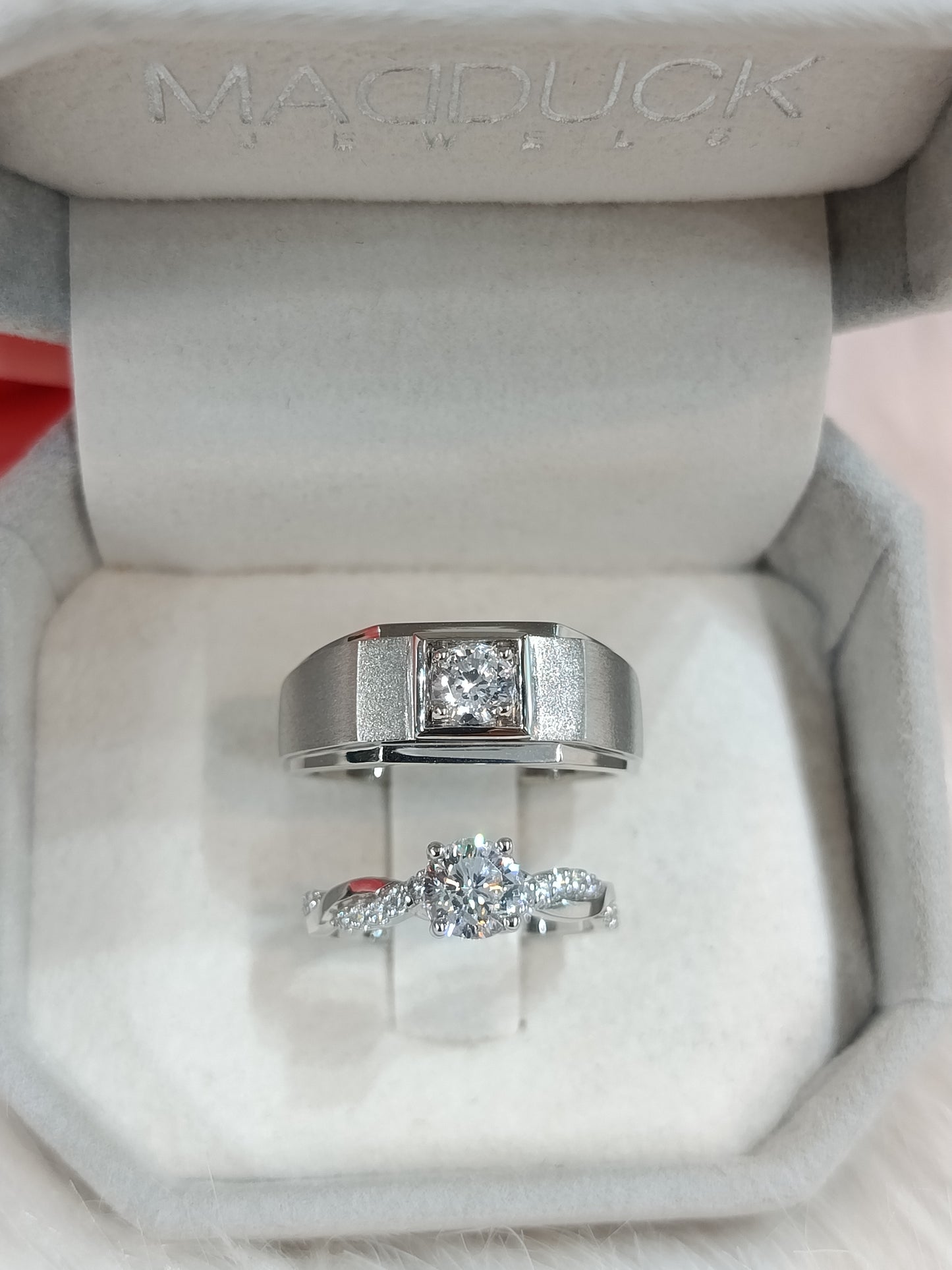Cubiz Zirconia Sterling Silver 925 couple Rings with Rhodium plated / RG1826WGR-RG1606