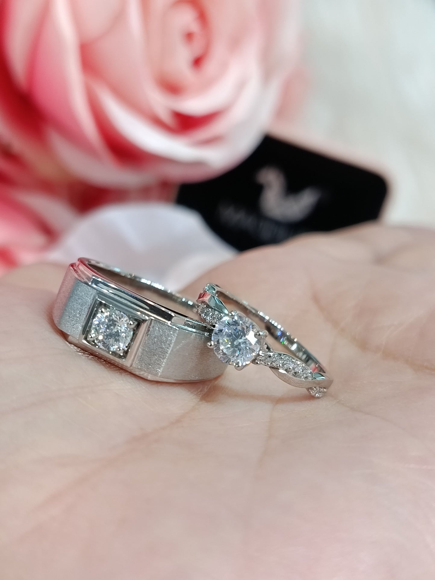 Cubiz Zirconia Sterling Silver 925 couple Rings with Rhodium plated / RG1826WGR-RG1606
