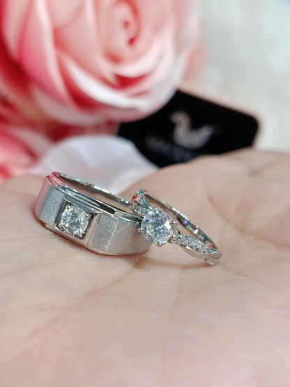 Cubiz Zirconia Sterling Silver 925 couple Rings with Rhodium plated / RG1826WGR-RG1606