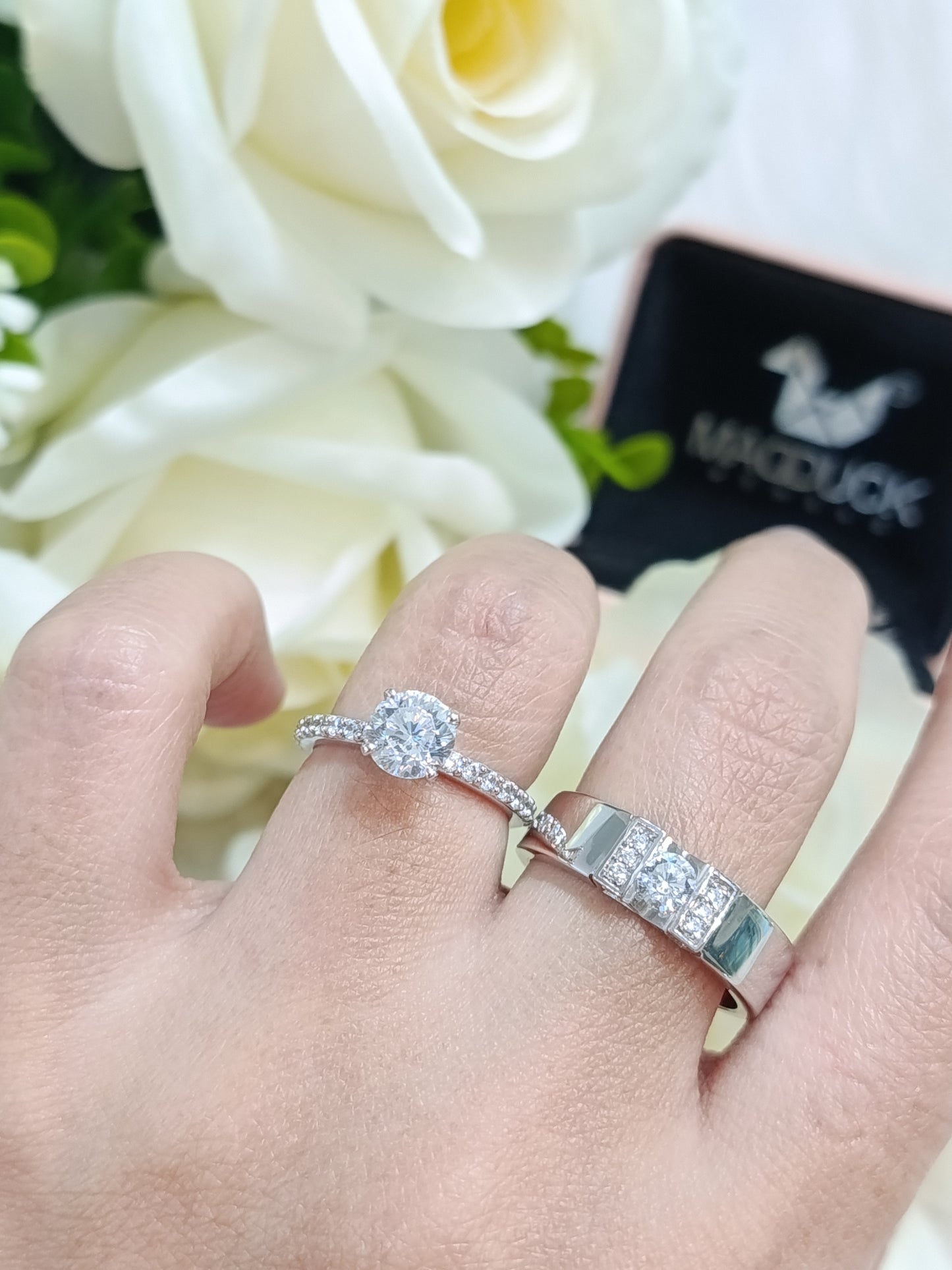 Madduckjewels แหวนเงินแท้ เพชร CZ ชุบโรเดียม RG2101-RG2203