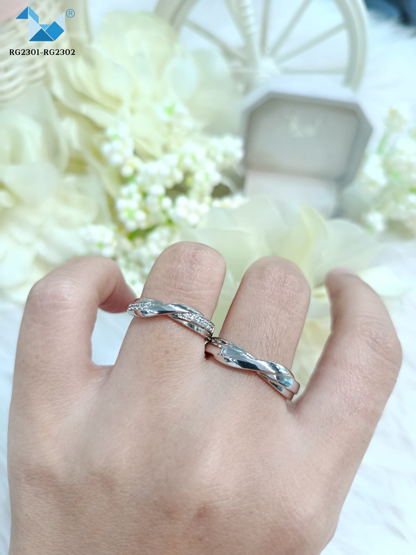 Cubiz Zirconia Sterling Silver 925 couple Rings with Rhodium plated / RG2301-RG2302
