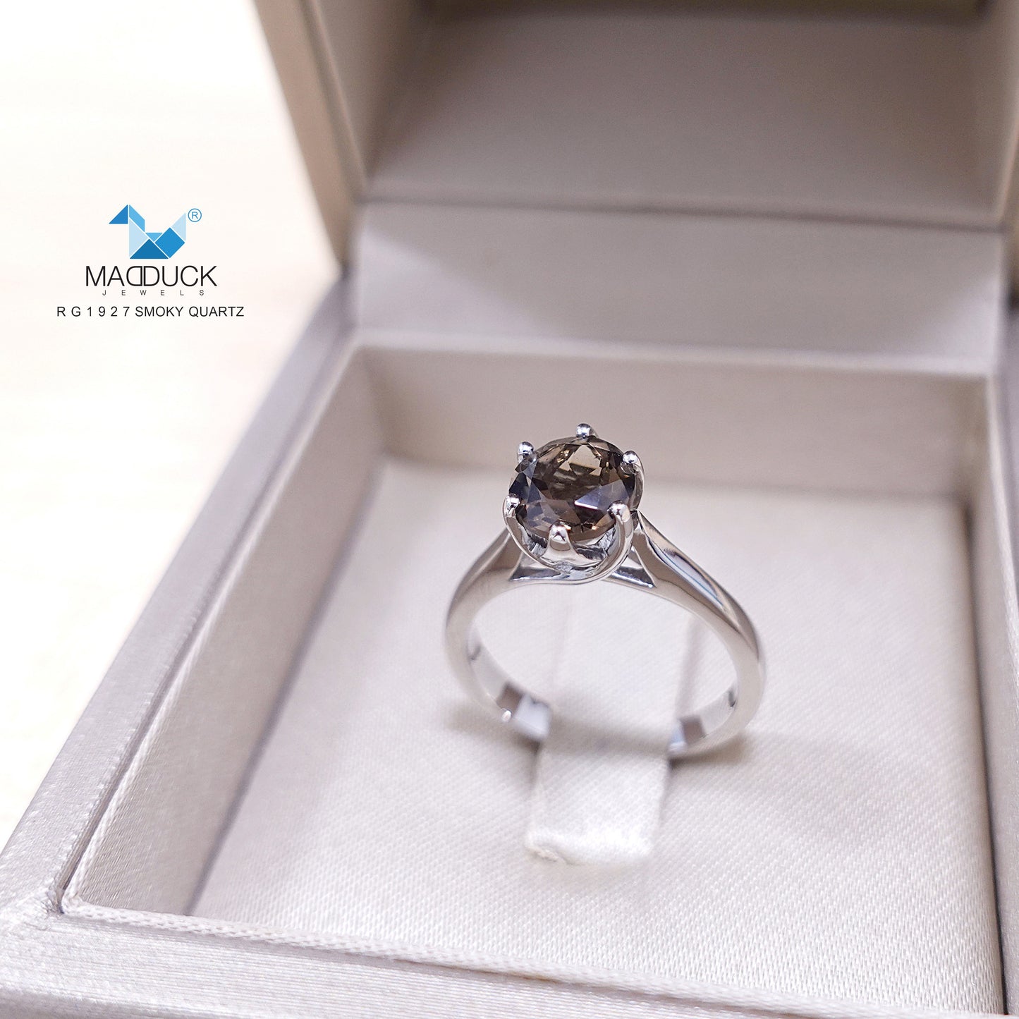 Madduckjewels | Natural Smoky Quartz Ring | Solitaire 6-Prong | 925 Sterling Silver Rhodium-plated | RG1927sm