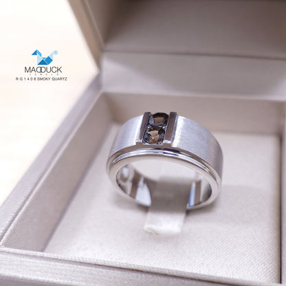 Madduckjewels | Natural Smoky Quartz Ring | Wide Band Matte | 925 Sterling Silver Rhodium-plated | RG1408wgr-sm
