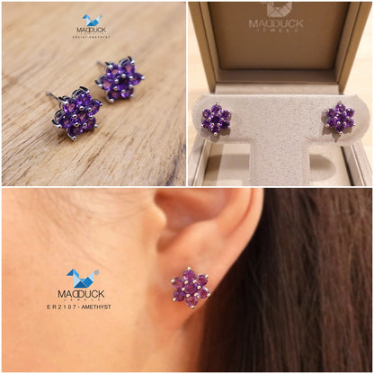 Madduckjewels | Natural Amethyst Earrings | Pikul Flower Design | 925 Sterling Silver Rhodium-plated | ER2107am