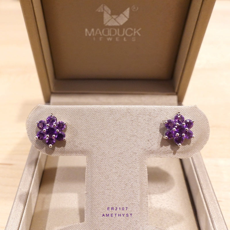 Madduckjewels | Natural Amethyst Earrings | Pikul Flower Design | 925 Sterling Silver Rhodium-plated | ER2107am
