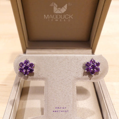 Madduckjewels | Natural Amethyst Earrings | Pikul Flower Design | 925 Sterling Silver Rhodium-plated | ER2107am