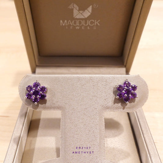 Madduckjewels ต่างหูเงินแท้ ต่างหูพลอยแท้ อเมทิสต์ (Amethyst) ชุบโรเดียม ER2107am