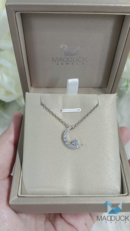 Madduck Jewels Sterling Silver CZ Pendant with Rhodium Plating and Titanium Necklace PD2105