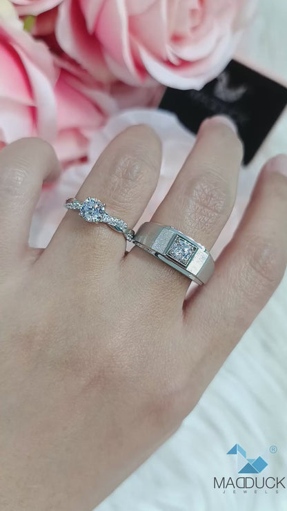 Cubiz Zirconia Sterling Silver 925 couple Rings with Rhodium plated / RG1826WGR-RG1606