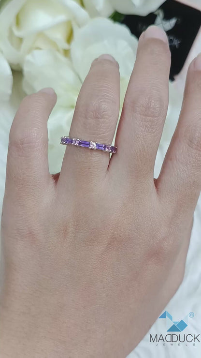 Madduckjewels แหวนพลอยแท้ อเมทิสต์ + แซฟไฟร์ชมพู  | Amethyst & Pink Sapphire Half Eternity Ring | เงินแท้ 925 ชุบโรเดียม RG2103am-ps