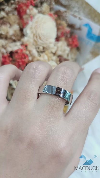 Madduckjewels | Natural Smoky Quartz Ring | Baguette Channel Band | 925 Sterling Silver Rhodium-plated | RG1565sm