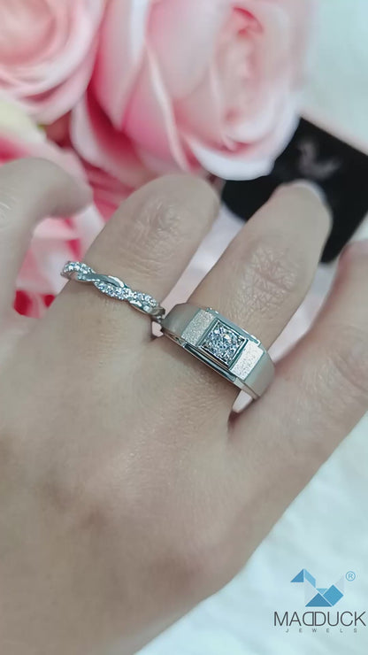 Cubiz Zirconia Sterling Silver 925 couple Rings with Rhodium plated / RG1826WGR-RG1525