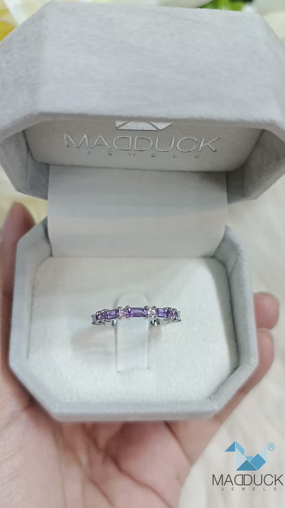 Madduckjewels แหวนพลอยแท้ อเมทิสต์ + แซฟไฟร์ชมพู  | Amethyst & Pink Sapphire Half Eternity Ring | เงินแท้ 925 ชุบโรเดียม RG2103am-ps