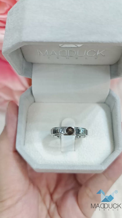 Madduckjewels | Natural Smoky Quartz Ring | Double Track Band | 925 Sterling Silver Rhodium-plated | RG1419sm