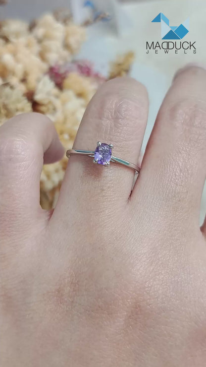 Madduckjewels | Natural Amethyst Ring | Oval 5x4 Cathedral Solitaire | 925 Sterling Silver Rhodium-plated | RG2604-am