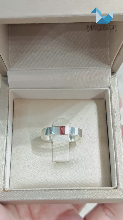 Madduckjewels | Natural Garnet Ring | Polished Band | 925 Sterling Silver Rhodium-plated | RG1564-gn