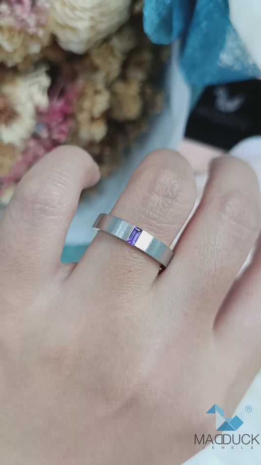 Madduckjewels | แหวนพลอยแท้ อเมทิสต์ Amethyst | Band | เงินแท้ 925 ชุบโรเดียม | RG1564wgr-am