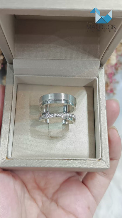CZ Cubic Zirconia RG1469WGR-RG1527 แหวนคู่เงินแท้ 925 ชุบโรเดียม Madduckjewels แหวนแต่งงาน แหวนคู่รัก
