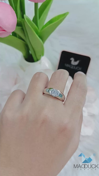 Madduckjewels RG2107 แหวนเงินแท้ 925 CZ / โมอิส (Moissanite) / เพชรแลป (Lab Grown) ชุบโรเดียม แหวนแต่งงาน แหวนหมั้น