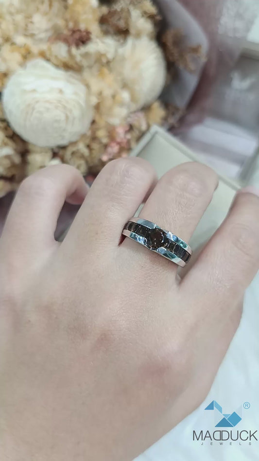 Madduckjewels แหวนเงินแท้ พลอยแท้ Smoky Quartz  ชุบโรเดียม RG1625sm