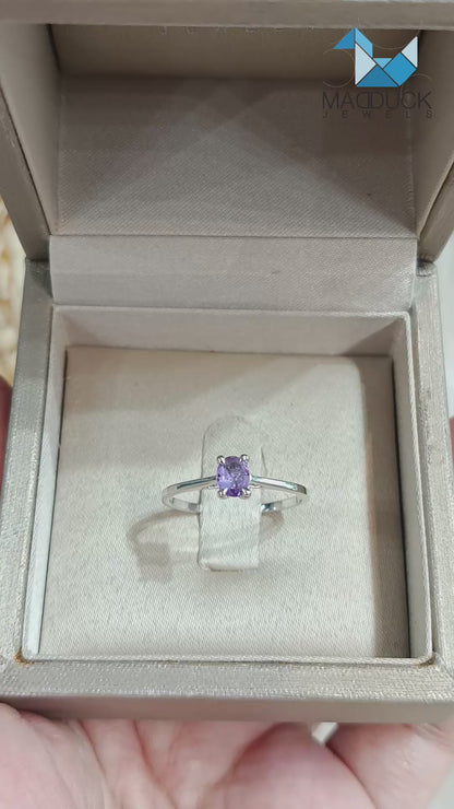 Madduckjewels | Natural Amethyst Ring | Oval 5x4 Cathedral Solitaire | 925 Sterling Silver Rhodium-plated | RG2604-am