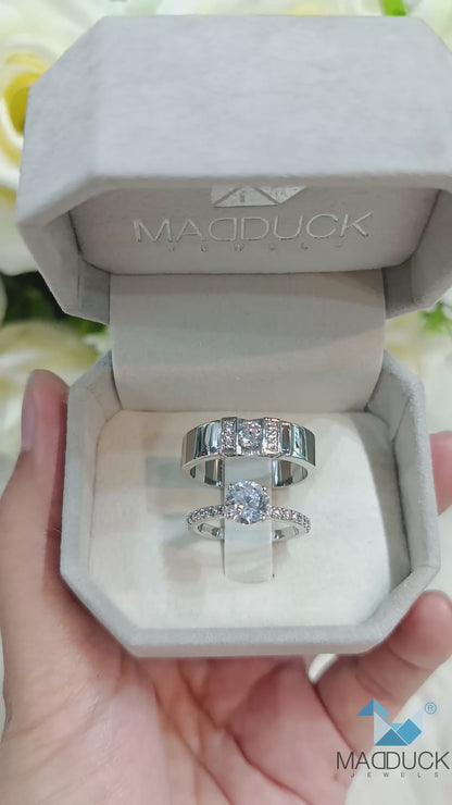 Madduckjewels แหวนเงินแท้ เพชร CZ ชุบโรเดียม RG2101-RG2203