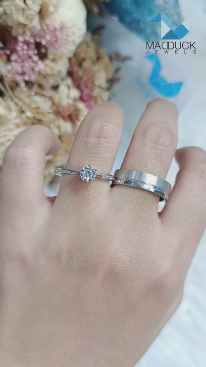 CZ Cubic Zirconia RG1469WGR-RG1902 แหวนคู่เงินแท้ 925 ชุบโรเดียม Madduckjewels แหวนแต่งงาน แหวนคู่รัก