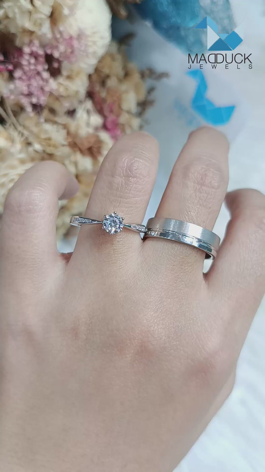 CZ Cubic Zirconia RG1469WGR-RG1902 แหวนคู่เงินแท้ 925 ชุบโรเดียม Madduckjewels แหวนแต่งงาน แหวนคู่รัก