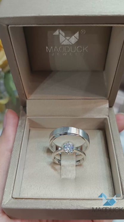 Cubiz Zirconia Sterling Silver 925 couple Rings with Rhodium plated / RG1728WGR-RG1505