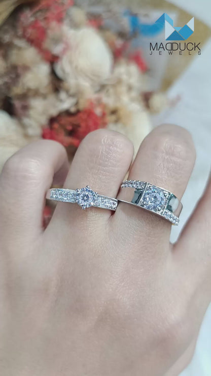CZ Cubic Zirconia RG1559-RG1607 แหวนคู่เงินแท้ 925 ชุบโรเดียม Madduckjewels แหวนแต่งงาน แหวนคู่รัก