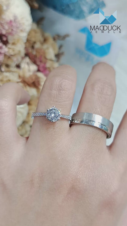 CZ Cubic Zirconia RG1469WGR-RG1705 แหวนคู่เงินแท้ 925 ชุบโรเดียม Madduckjewels แหวนแต่งงาน แหวนคู่รัก