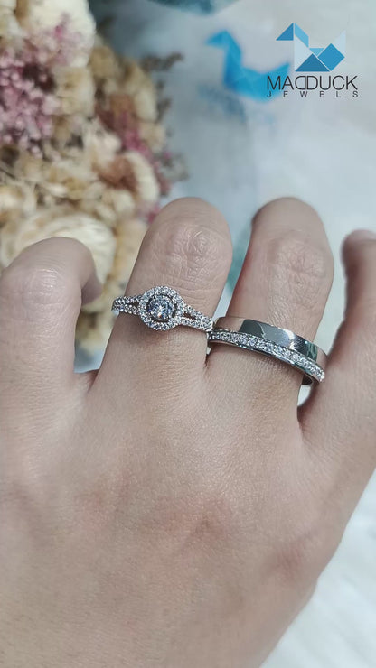 CZ Cubic Zirconia RG1470-RG1531 แหวนคู่เงินแท้ 925 ชุบโรเดียม Madduckjewels แหวนแต่งงาน แหวนคู่รัก