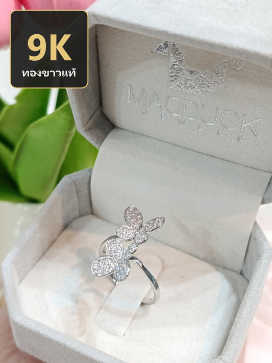 Madduckjewels แหวนทองขาวแท้ 9K (37.5%) CZ / โมอิส (Moissanite) / เพชร Lab Grown ชุบโรเดียม แหวนแต่งงาน แหวนหมั้น RG1320-W09