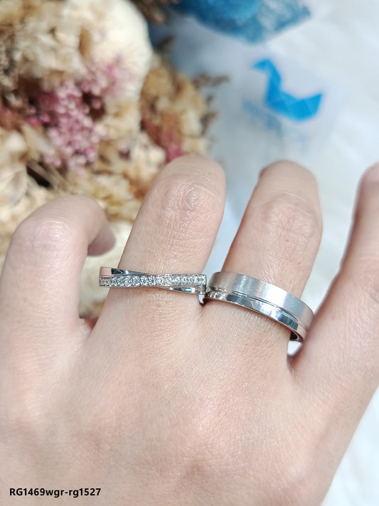 CZ Cubic Zirconia RG1469WGR-RG1527 แหวนคู่เงินแท้ 925 ชุบโรเดียม Madduckjewels แหวนแต่งงาน แหวนคู่รัก
