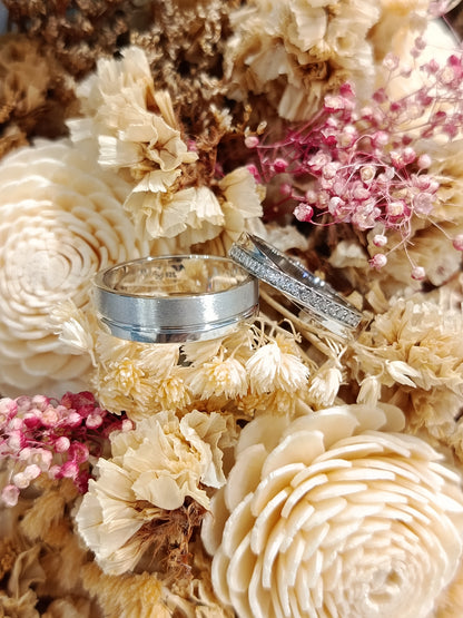 MadDuckJewels Sterling Silver 925 Couple Ring Set – His & Hers Engagement & Wedding Rings – CZ, Rhodium Plated, Nickel-Free – RG1469WGR-RG1527