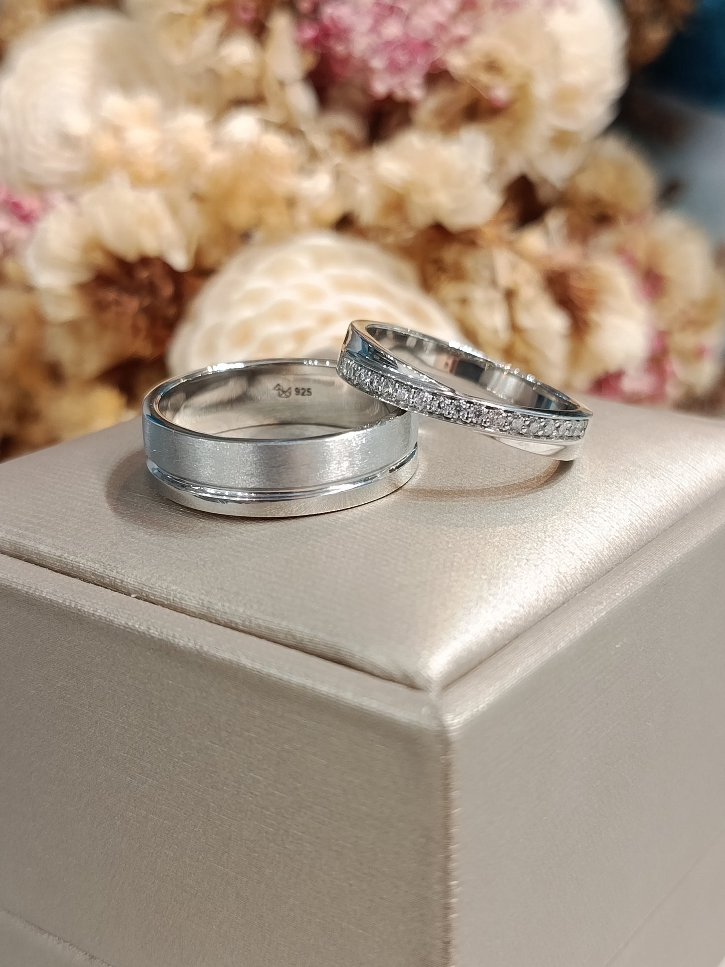 MadDuckJewels Sterling Silver 925 Couple Ring Set – His & Hers Engagement & Wedding Rings – CZ, Rhodium Plated, Nickel-Free – RG1469WGR-RG1527