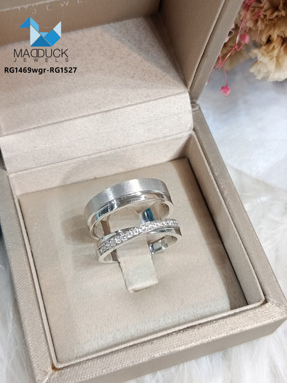 MadDuckJewels Sterling Silver 925 Couple Ring Set – His & Hers Engagement & Wedding Rings – CZ, Rhodium Plated, Nickel-Free – RG1469WGR-RG1527