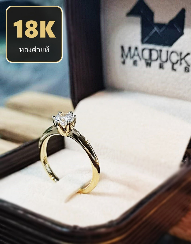Madduckjewels แหวนทองคำแท้ 18K (ทอง 75%) CZ / โมอิส (Moissanite) / เพชร Lab Grown แหวนแต่งงาน แหวนหมั้น RG1544-Y18